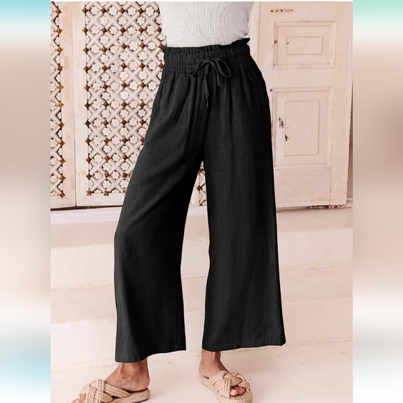 ANRABESS Women's Linen Pants Casual Loose High Waist Drawstring Wide Leg - Picture 8 of 15